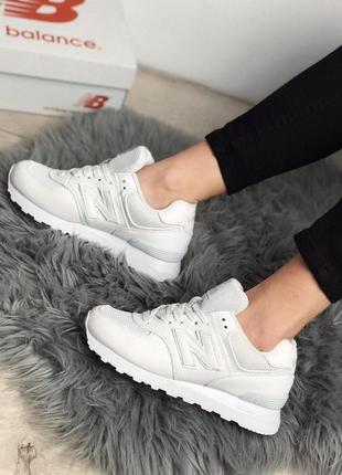 New balance 574 white знижка розпродаж білі жіночі кросівки баланс демісезон весна літо осінь з сіткою жіночі білі кросівки