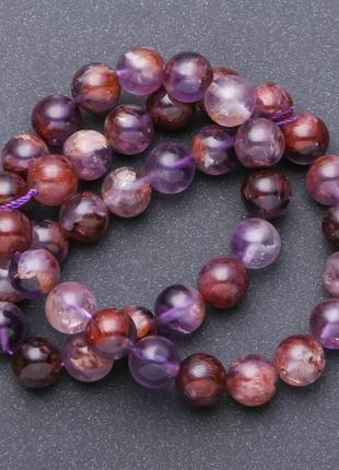 Намистини натуральний камінь аметрин нитка гладкий кулька d-10мм l-38см