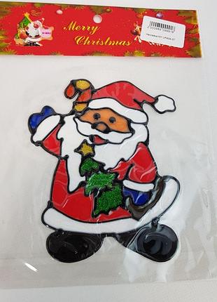 Силиконовые новогодние наклейки на поверхности и окна " дед мороз merry christmas"