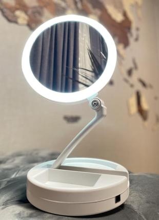 Складное косметическое зеркало для макияжа круглое увеличительное 10x my fold away mirror с led подсветкой3 фото