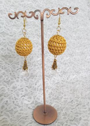 Комплект украшений “золотые капли”, кулон,бусы, сережки3 фото