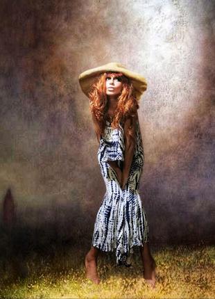 Платье из вискозы сарафан длинный в принт пятна полоски julipa летний с рюшами воланами сукня2 фото