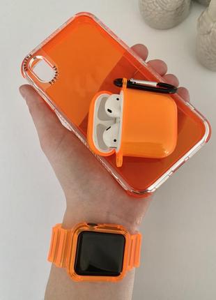 Оранжевый прозрачный силиконовый ремешок для apple watch 38 40 41 42 44 45 мм серий 1 2  3 / 4 / 5 / 6 / se 7