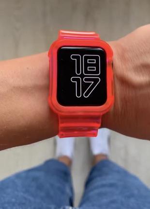 Неоновий рожевий малиновий прозорий силіконовий ремінець для apple watch 44 45 мм серій 4 / 5 / 6 / se / 72 фото