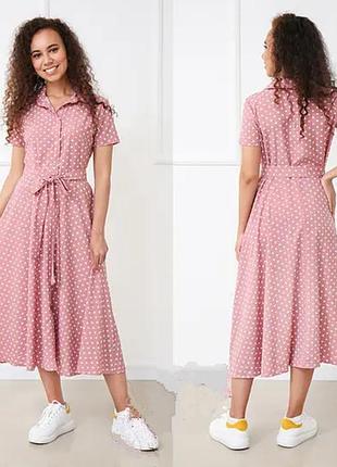 Літнє плаття міді в горох на гудзиках з поясом