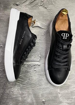 Шкіряні кеді philipp plein ,чорні з білим кеді