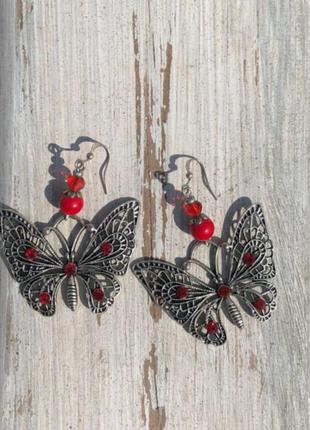 Червоні сережки метелики2 фото