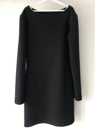Платье черное короткое мини текстурная ткань длинный рукав сукня чорна черная3 фото