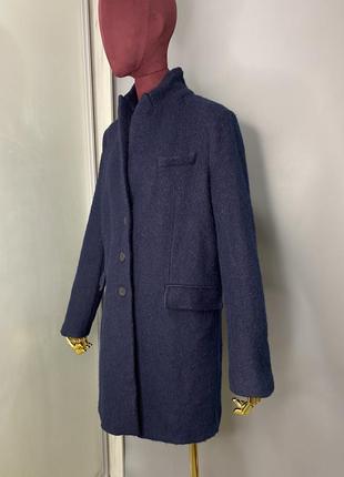 Zara шерстяное темно-синее пальто длинное миди оверсайз прямого кроя свободного cos owens