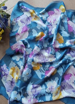 Легкий шелковый подписной платок цветы/шелковый платок1 фото