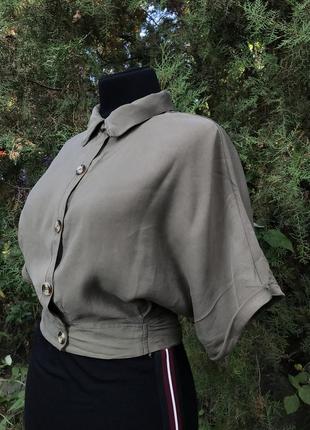 Итальянская блуза хаки на завязках укорочённая кроп топ милитари2 фото