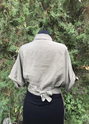 Итальянская блуза хаки на завязках укорочённая кроп топ милитари8 фото