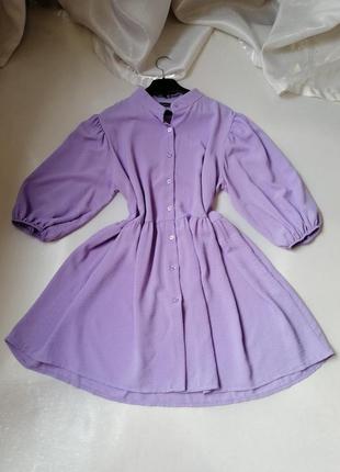 Платье рубашка  жатка фасон разлетайка нежно лилового цвета
