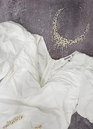 Біла блуза сорочка пишні об'єднання роз'ємні рукави-ліхтарики пуфи misguided8 фото