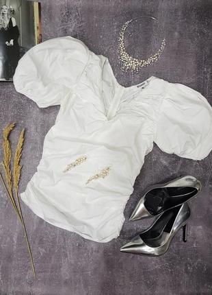 Біла блуза сорочка пишні об'єднання роз'ємні рукави-ліхтарики пуфи misguided5 фото