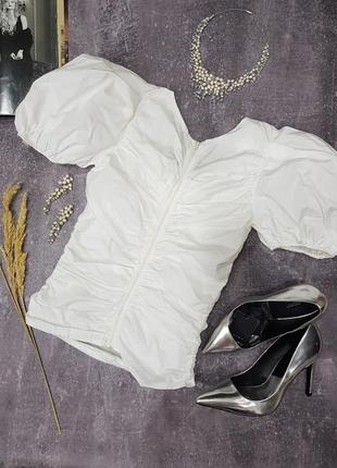 Біла блуза сорочка пишні об'єднання роз'ємні рукави-ліхтарики пуфи misguided10 фото