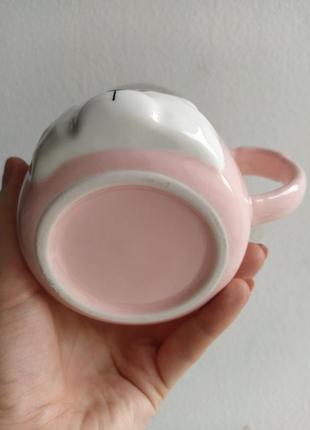 Чашка с зеркальной крышкой, медведь , розовая , цвет пудры2 фото