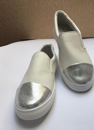 Мокасины женские белые с серебряным носком мягкие удобные польша р.37-402 фото