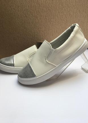 Мокасины женские белые с серебряным носком мягкие удобные польша р.37-403 фото