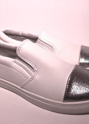 Мокасины женские белые с серебряным носком мягкие удобные польша р.37-401 фото