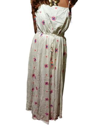 Сарафан из вискозы длинный с вышивкой цветы расклешенный бисер платье на шлейках сукня falmer heritage в бохо стиле5 фото