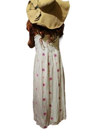 Сарафан из вискозы длинный с вышивкой цветы расклешенный бисер платье на шлейках сукня falmer heritage в бохо стиле7 фото
