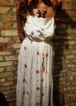 Сарафан из вискозы длинный с вышивкой цветы расклешенный бисер платье на шлейках сукня falmer heritage в бохо стиле3 фото