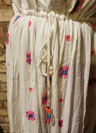 Сарафан из вискозы длинный с вышивкой цветы расклешенный бисер платье на шлейках сукня falmer heritage в бохо стиле4 фото