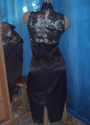 Безукоризненное вечернее чёрное платье-миди с паетками3 фото