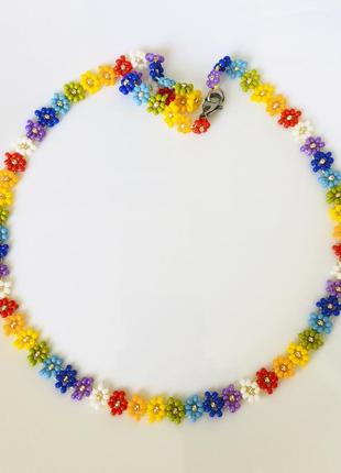 Радужный цветочный чокер из бисера, бисерное ожерелье в цветах радуги