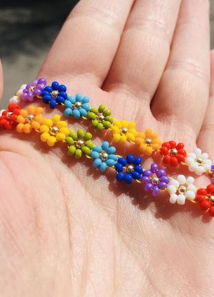 Радужный цветочный чокер из бисера, бисерное ожерелье в цветах радуги6 фото