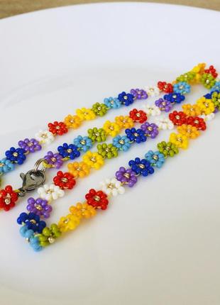 Радужный цветочный чокер из бисера, бисерное ожерелье в цветах радуги8 фото