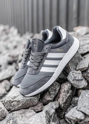 Жіночі кросівки adidas iniki (сірі з білим) #адідас