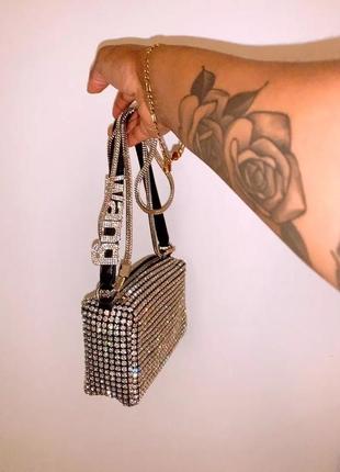 Сумка wang со стразами блестящая сумочка клатч с камнями стильная модная маленькая