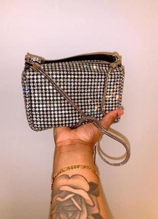 Сумка wang со стразами блестящая сумочка клатч с камнями стильная модная маленькая