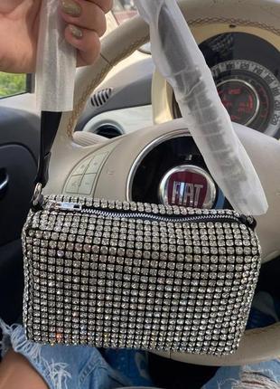 Сумка wang со стразами блестящая сумочка клатч с камнями стильная модная маленькая
