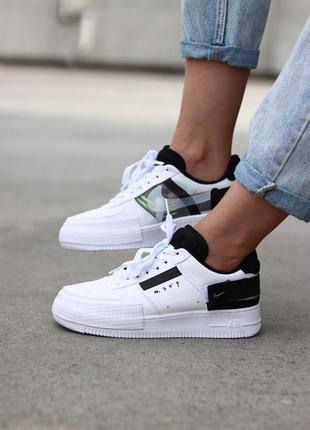 Жіночі чорно-білі шкіряні кросівки  nike air force 1 low type🆕