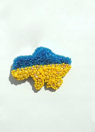 Брошка з бісеру/ карта/ україніа/ брошка з бісеру/ синьо жовтий2 фото