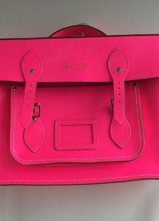 Яркая кожаная сумка портфель,натуральная кожа,формат а4,розовая неоновая,cambridge satchel2 фото