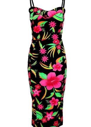 Новое цветочное брендовое летнее яркое электрик платье миди сарафан из неопрена принт цветы этикетка неопрен цветочный принт электрик