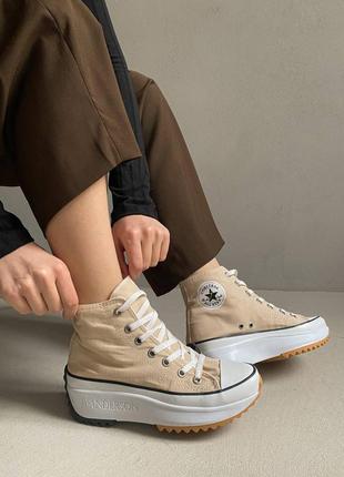 Высокие бежевые кеди converse birds star hike beige7 фото