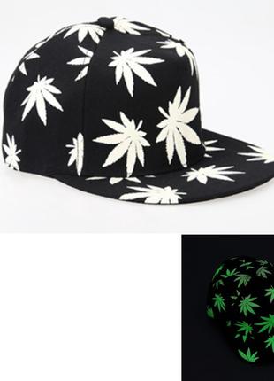 Кепка снепбек конопля флуоресцентная с прямым козырьком черная, унисекс