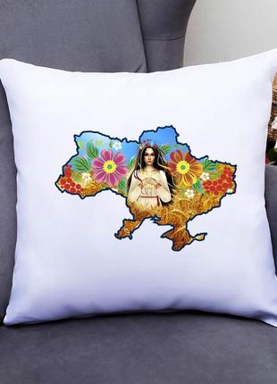Подушка декоративная с принтом "карта украины: девушка в цветах"