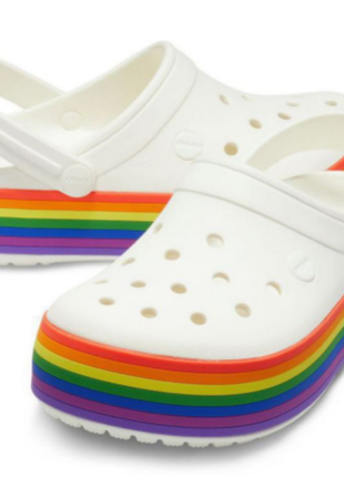 Сабо crocs crocband platform clog   белые   white rainbow