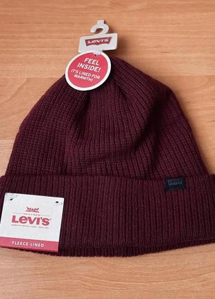 Новая бордовая шапка-бини levi's | levis