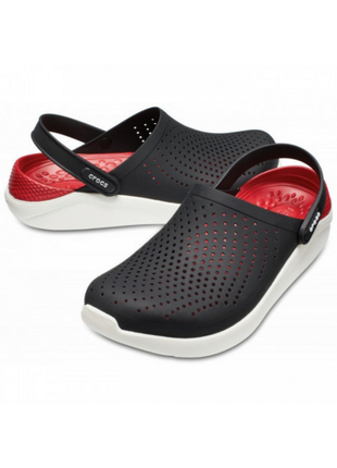 Сабо crocs literide clog крокси чорні з червоним і білим 204592-066 black/white