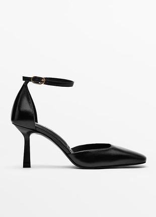 Туфлі шкіряні босоніжки на шпильці натуральна шкіра massimo dutti оригінал