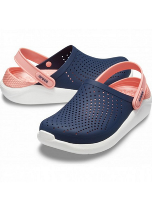 Сабо crocs literide clog кроксы темно синие персиковые 204592-4jg navy/melon