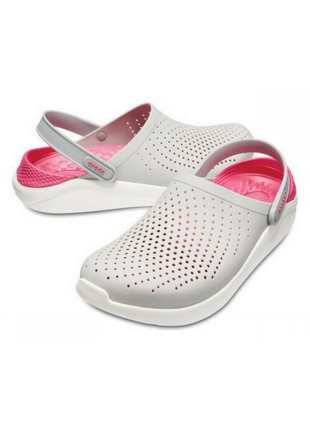 Сабо crocs literide clog кроксы белые с розовым 204592-115 pearl/white