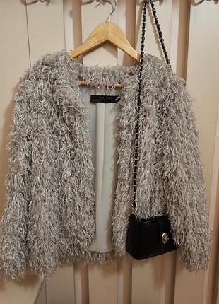 Пушистая плюшевая кофта жакет zara